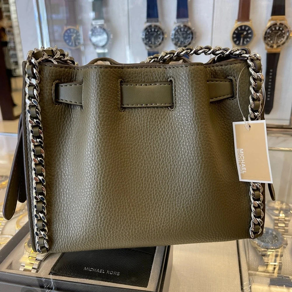 MICHAEL KORS Mina Small Chain Convertible Crossbody XBody Bag Olive Belted NWT